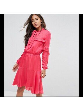 Y.A.S. Fuschia Ruffle Midi Dress with Tie